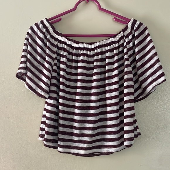 Charlotte Russe Burgandy & White Striped Top- Size Medium - Picture 3 of 5